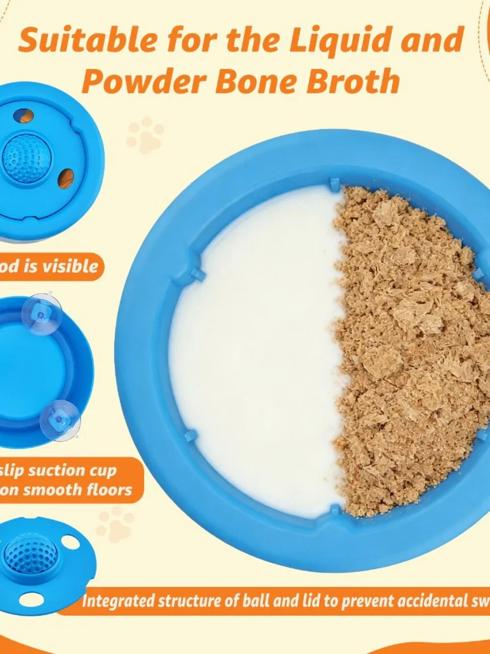 Slow Feeder Dog Bowl with Built-in Rolling Ball for Liquid Treats and Bone Broth